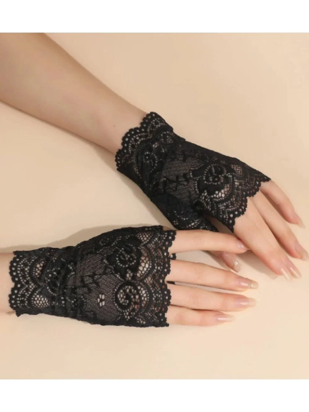 Elegant Black Lace Fingerless Gloves for Women Short Floral Dress Gloves Goth